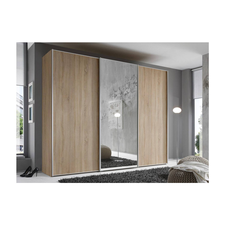 Goossens Kledingkast Big Choice Type 01 163, Slaapkamerkast 249 cm breed, 222 cm hoog, 2 schuifdeuren en 1 glas schuifdeur midden afbeelding 1