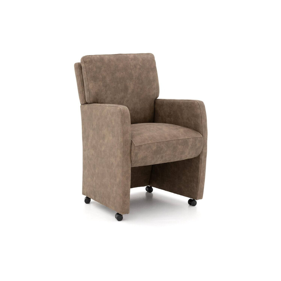 Goossens Eetkamerstoel Leen bruin microvezel met armleuning en met wielen, stijlvol landelijk afbeelding 1