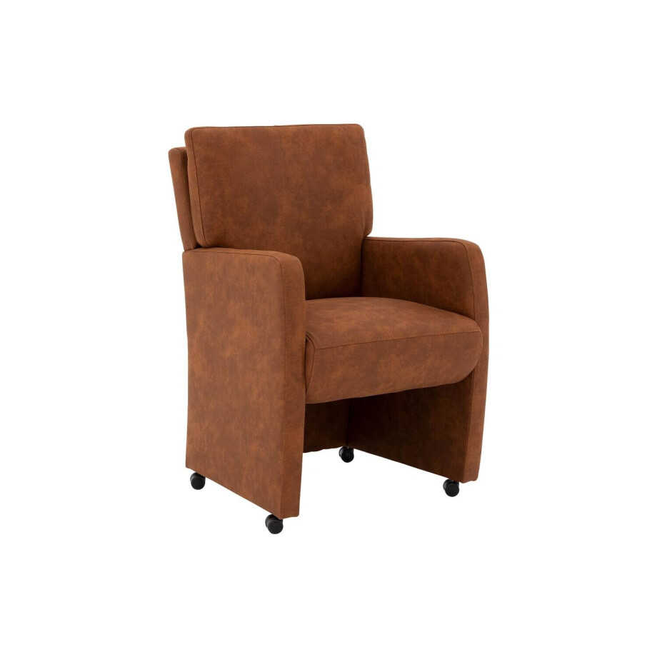 Goossens Eetkamerstoel Leen cognac microvezel met armleuning en met wielen, stijlvol landelijk Goossens Eetkamerstoel Leen cognac microvezel met armleuning en met wielen, stijlvol landelijk afbeelding 1