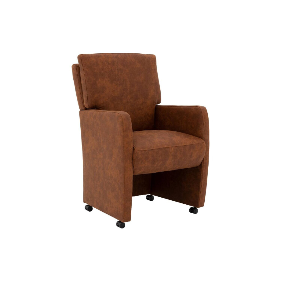 Goossens Eetkamerstoel Leen cognac microvezel met armleuning en met wielen, stijlvol landelijk Goossens Eetkamerstoel Leen cognac microvezel met armleuning en met wielen, stijlvol landelijk afbeelding 1