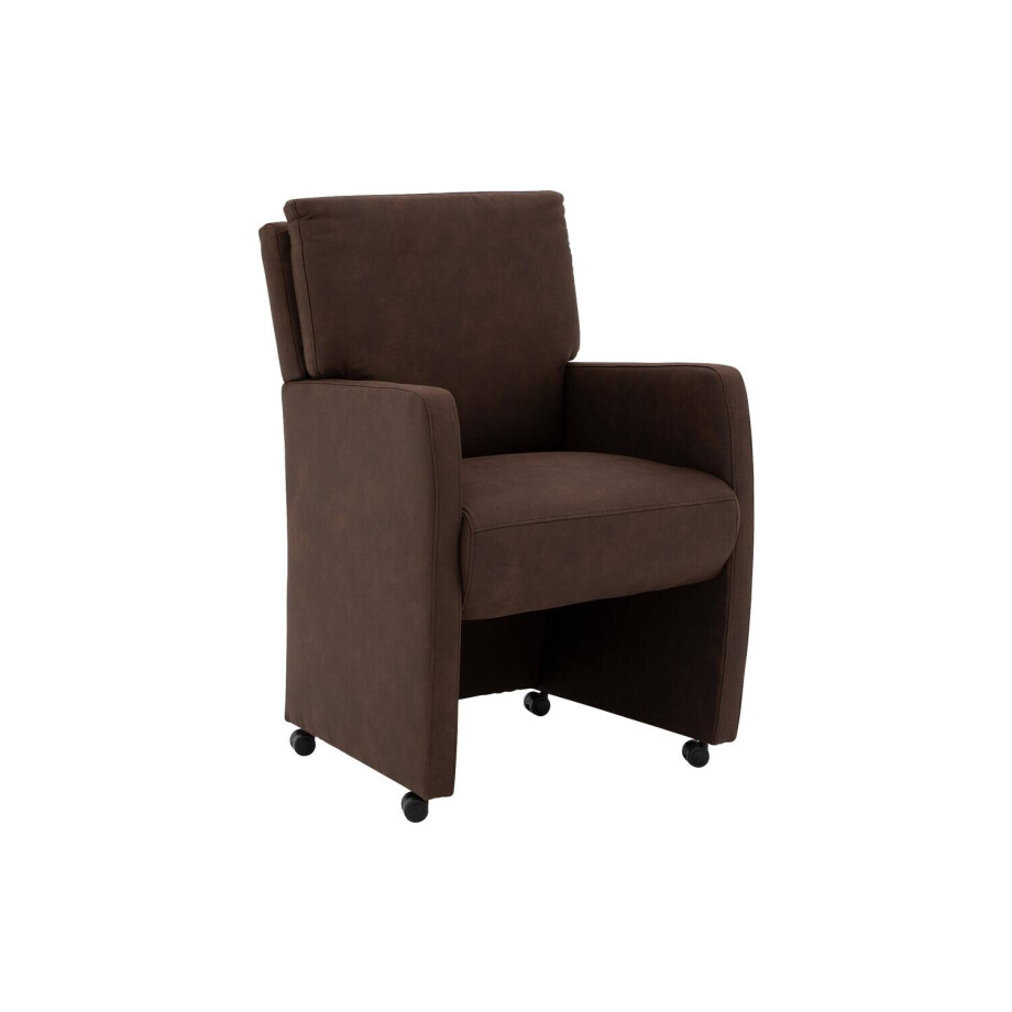 Goossens Eetkamerstoel Leen bruin microvezel met armleuning en met wielen, stijlvol landelijk Goossens Eetkamerstoel Leen bruin microvezel met armleuning en met wielen, stijlvol landelijk afbeelding 1