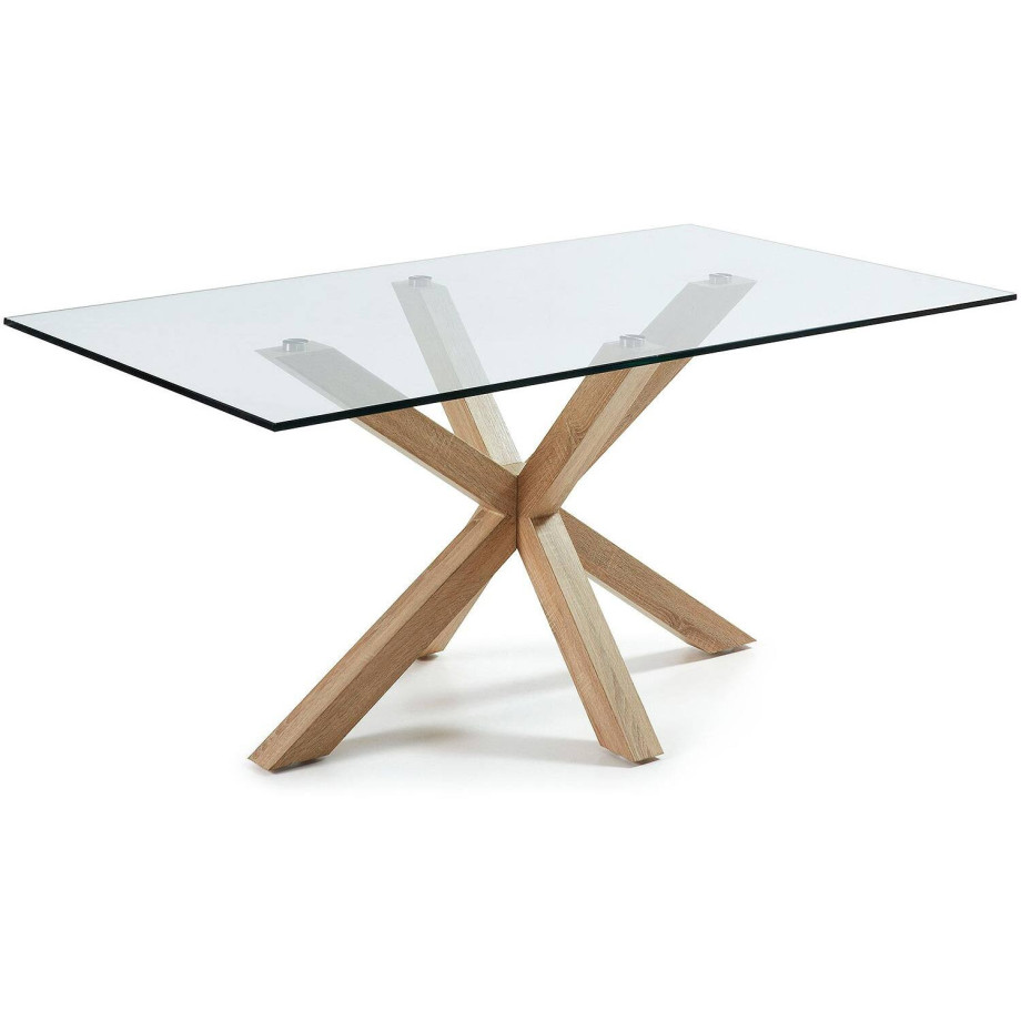 Kave Home Kave Home Eettafel Argo, Argo glazen tafel en stalen poten met houteffect 180 x 100 cm afbeelding 