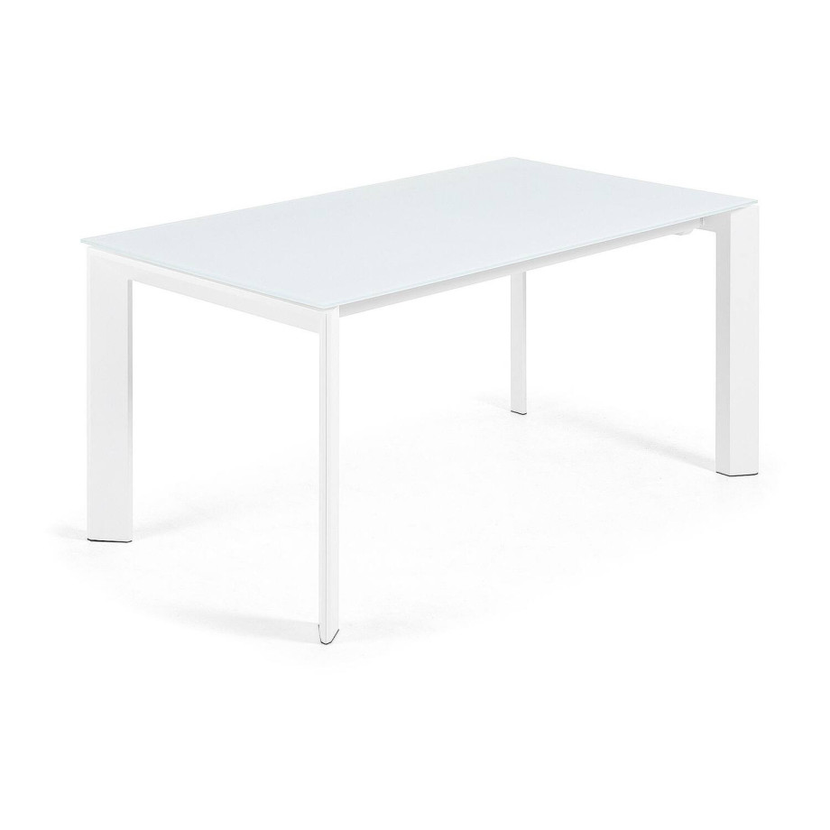 Kave Home Kave Home Axis, Axis uitschuifbare tafel porselein met vulcano roca afwerking en witte poten 140 (200) cm (mtk0116) afbeelding 