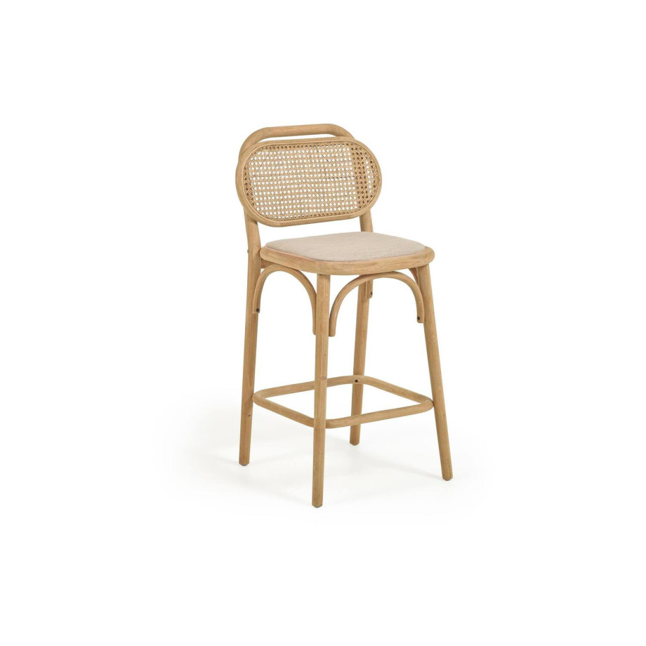 Kave Home Kave Home Doriane, Doriane 65 cm height solid oak stool with natural finish and upholstered seat afbeelding 
