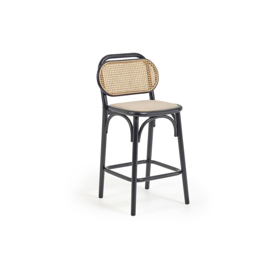 Kave Home Kave Home Doriane, Doriane 65 cm height solid elm stool with black lacquer finish and upholstered seat afbeelding 