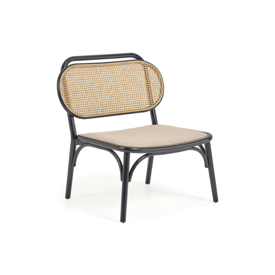 Kave Home Kave Home Doriane, Doriane solid elm easy chair with black lacquer finish and upholstered seat afbeelding 