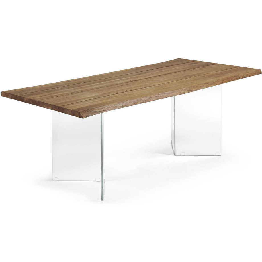 Kave Home Kave Home Eettafel Lotty, Lotty tafel van naturel eiken fineer met glazen poten 220 x 100 cm (mtk0122) afbeelding 