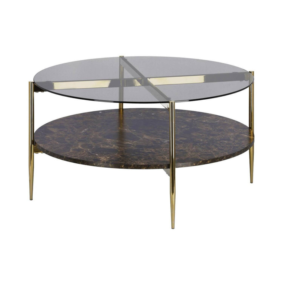 Kave Home Kave Home Salontafel Kamilah rond, glas grijs,, 84 x 43 x 84 cm afbeelding 