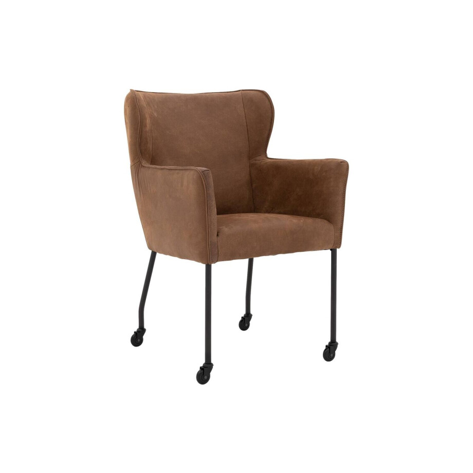 Goossens Excellent Eetkamerstoel Leogang bruin leer met armleuning en met wielenZwart skater wiel met zwarte kap, elegant chic Goossens Excellent Eetkamerstoel Leogang bruin leer met armleuning en met wielenZwart skater wiel met zwarte kap, elegant chic afbeelding 1