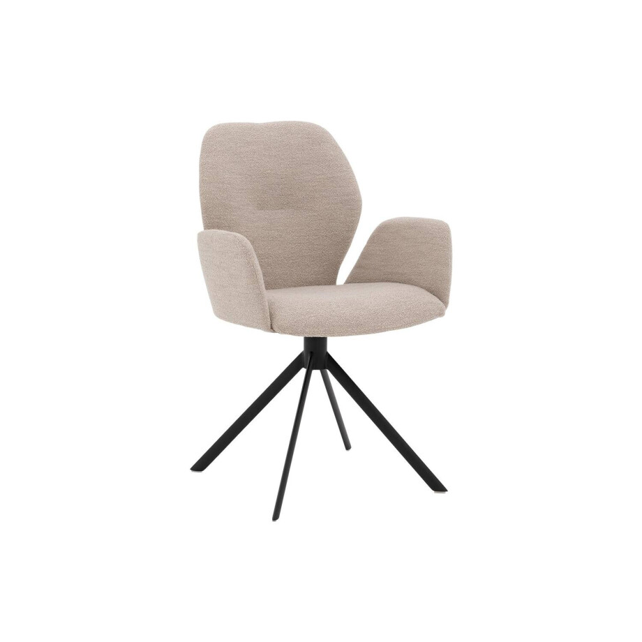 Goossens Eetkamerstoel Hera beige stof met armleuning, modern design Goossens Eetkamerstoel Hera beige stof met armleuning, modern design afbeelding 1