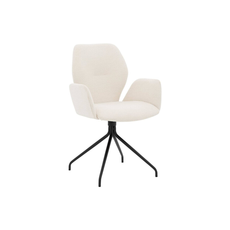 Goossens Eetkamerstoel Hera wit stof met armleuning, modern design afbeelding 1