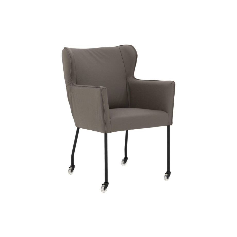 Goossens Excellent Eetkamerstoel Leogang grijs leer met armleuning en met wielen, elegant chic Goossens Excellent Eetkamerstoel Leogang grijs leer met armleuning en met wielen, elegant chic afbeelding 1