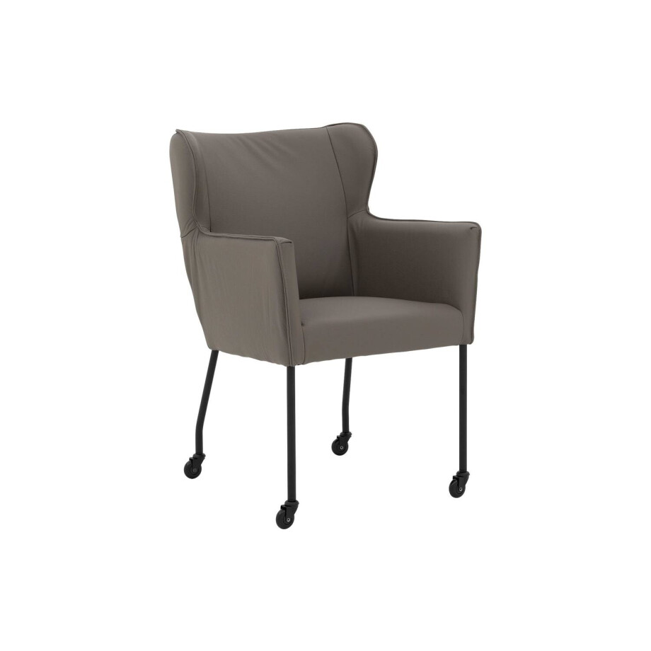 Goossens Excellent Eetkamerstoel Leogang grijs leer met armleuning en met wielenZwart skater wiel met zwarte kap, elegant chic Goossens Excellent Eetkamerstoel Leogang grijs leer met armleuning en met wielenZwart skater wiel met zwarte kap, elegant chic afbeelding 1