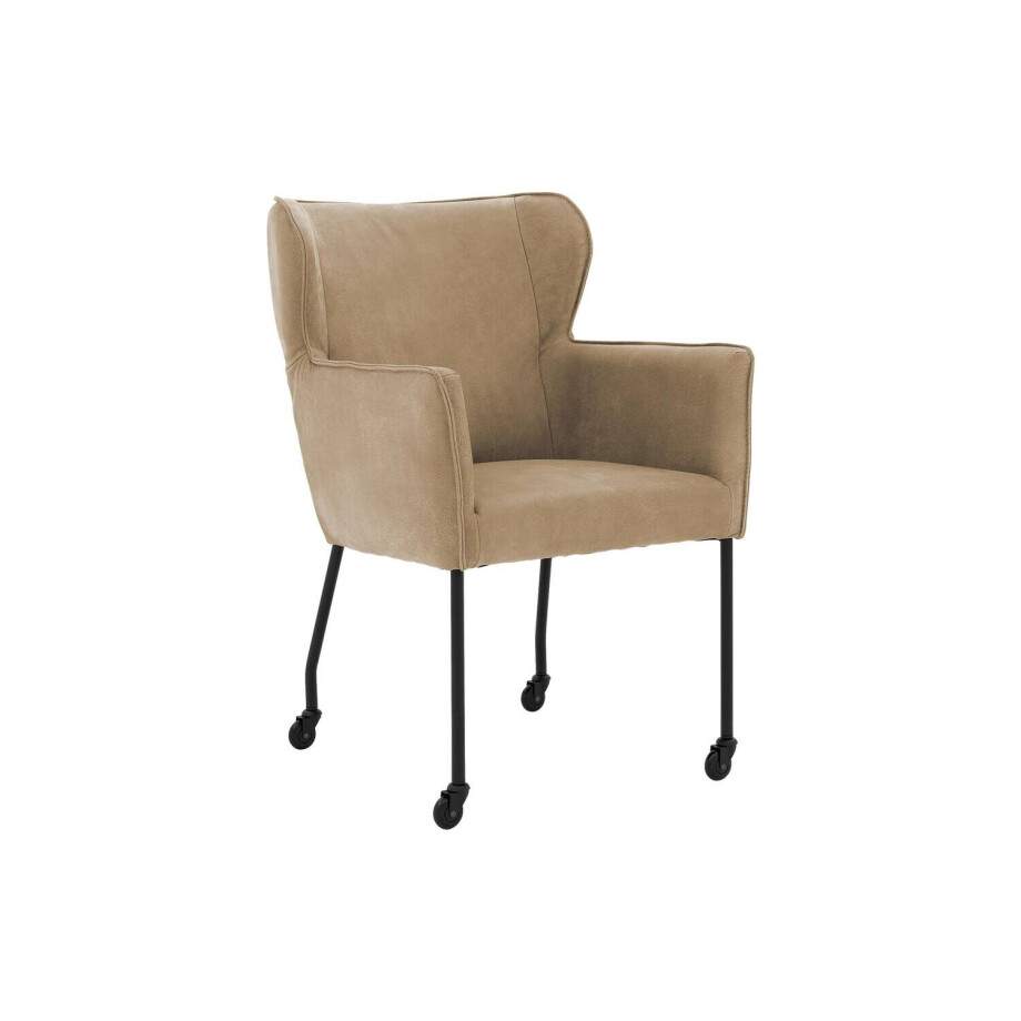 Goossens Excellent Eetkamerstoel Leogang bruin leer met armleuning en Zwart skater wiel met zwarte kapmet wielen, elegant chic afbeelding 1