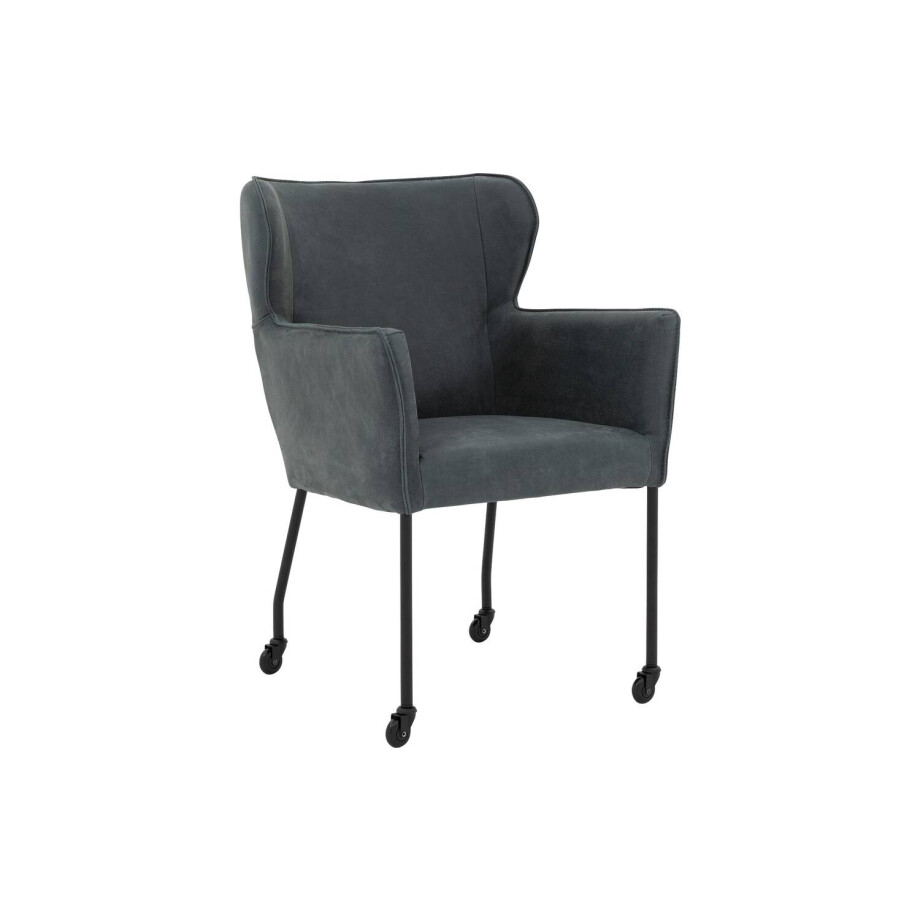 Goossens Excellent Eetkamerstoel Leogang blauw leer met armleuning en Zwart skater wiel met zwarte kapmet wielen, elegant chic afbeelding 1