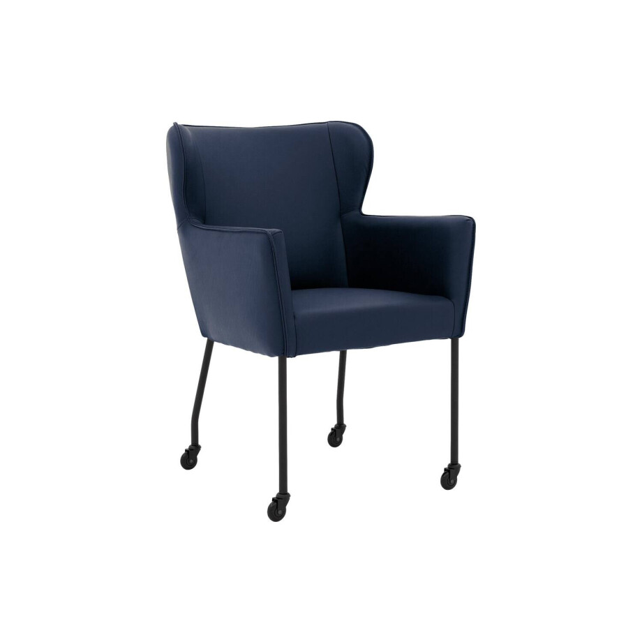 Goossens Excellent Eetkamerstoel Leogang blauw leer met armleuning en met wielenZwart skater wiel met zwarte kap, elegant chic Goossens Excellent Eetkamerstoel Leogang blauw leer met armleuning en met wielenZwart skater wiel met zwarte kap, elegant chic afbeelding 1