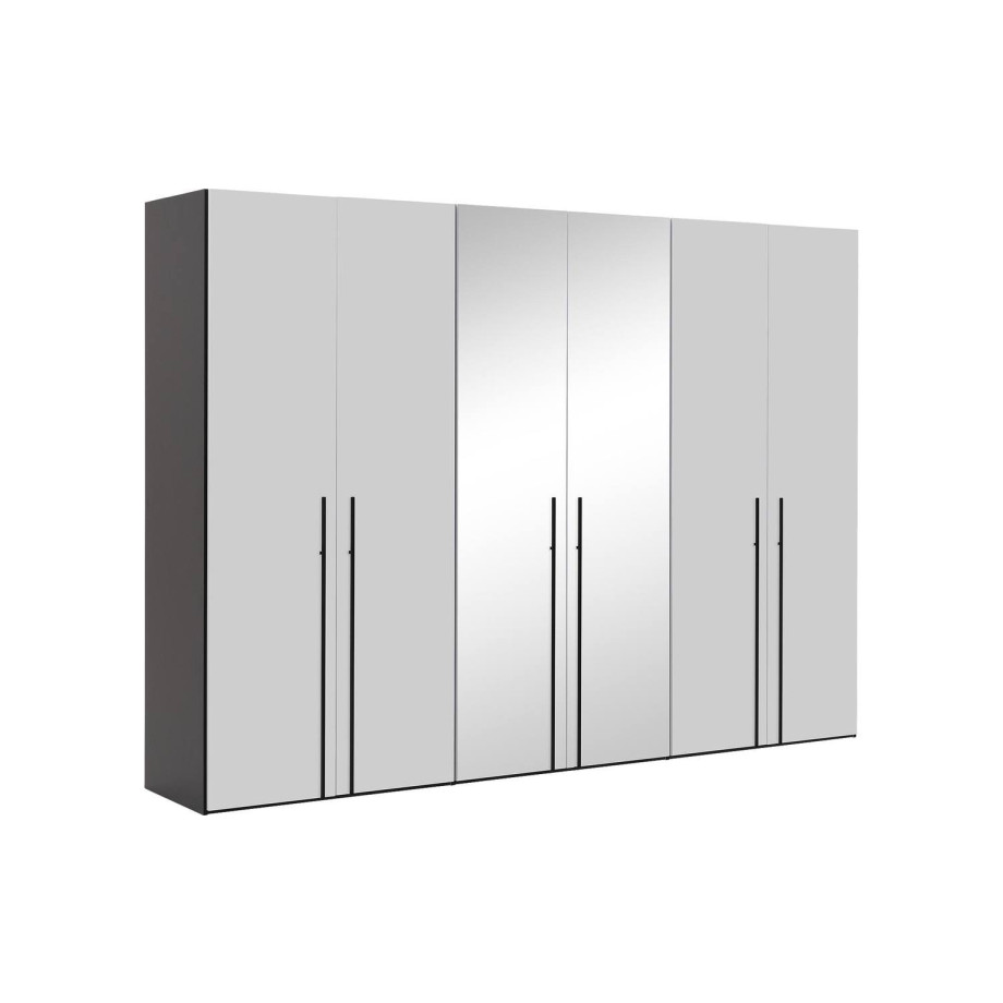 Goossens Kledingkast Easy Storage Ddk, Kledingkast 304 cm breed, 220 cm hoog, 4x glas draaideur en 2x spiegel draaideur midden afbeelding 1