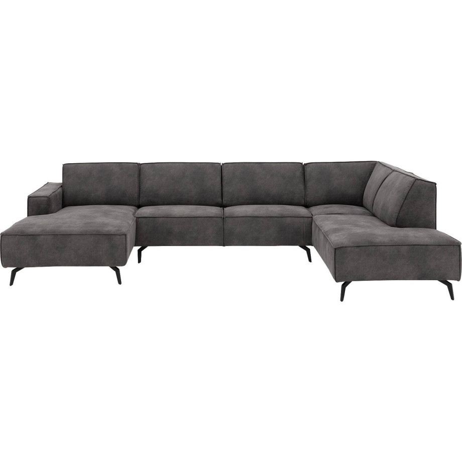 Goossens Hoekbank Hercules donkergrijs, microvezel, 2,5-zits, modern design met ligelement rechts afbeelding 1