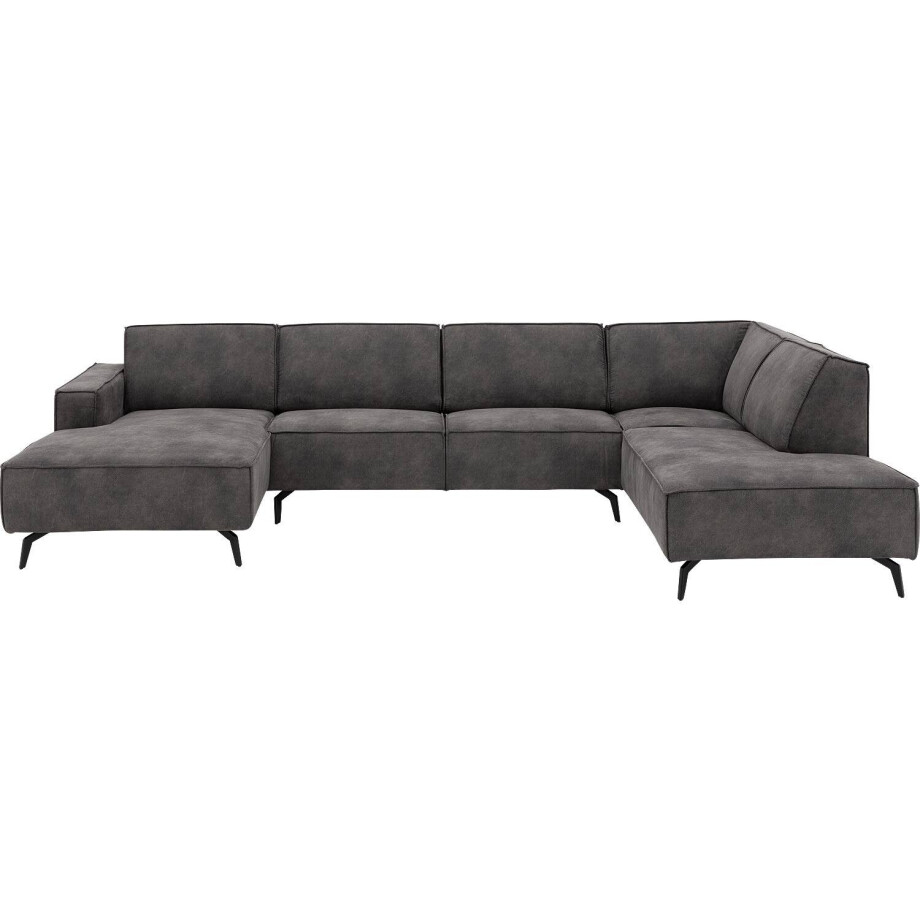 Goossens Hoekbank Hercules donkergrijs, microvezel, 2,5-zits, modern design met ligelement rechts afbeelding 1