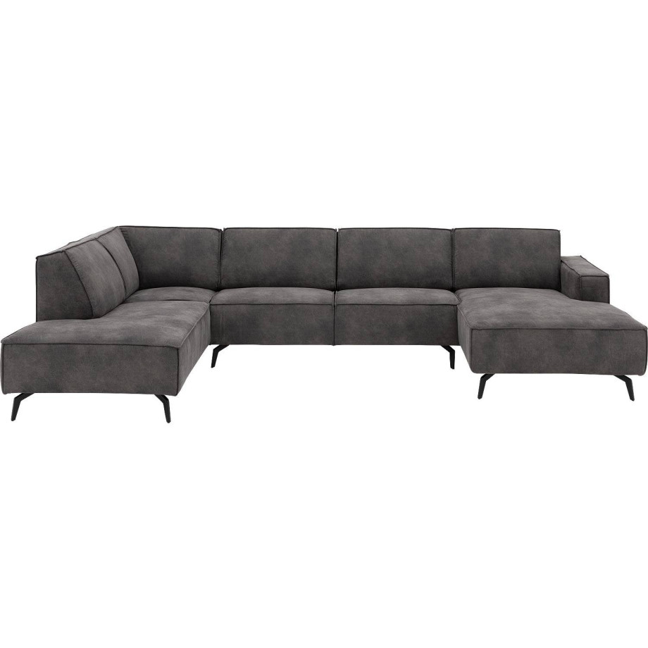Goossens Hoekbank Hercules donkergrijs, microvezel, 2,5-zits, modern design met ligelement links afbeelding 1