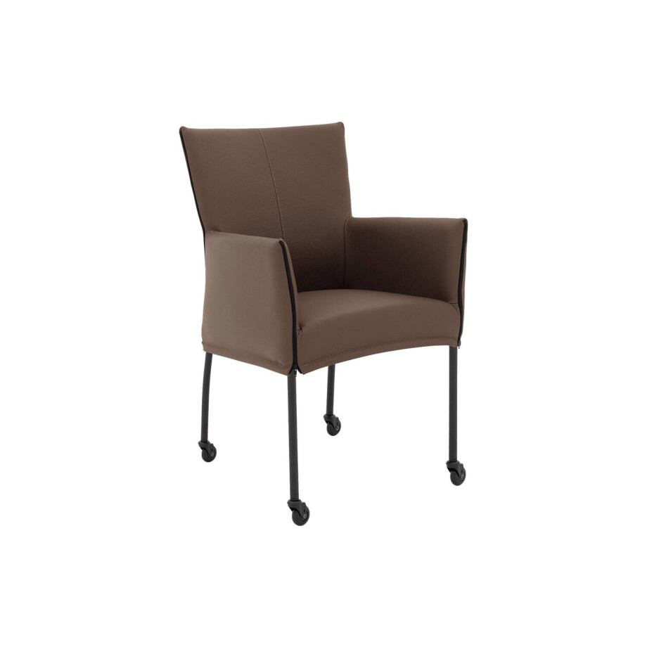 Goossens Eetkamerstoel Funk Zwarte Poten bruin leer met armleuning en met wielenZwart skater wiel met zwarte kap, modern design Goossens Eetkamerstoel Funk Zwarte Poten bruin leer met armleuning en met wielenZwart skater wiel met zwarte kap, modern design afbeelding 1