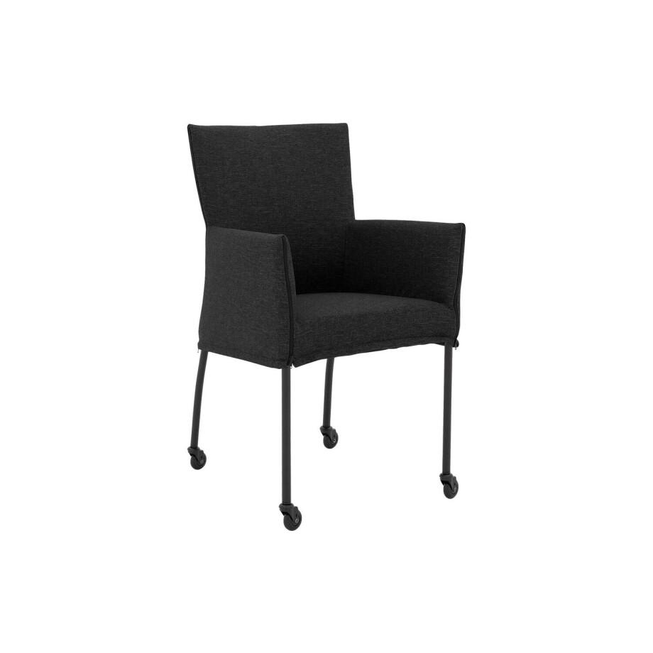 Goossens Eetkamerstoel Funk Zwarte Poten antraciet stof met armleuning en met wielenZwart skater wiel met zwarte kap, modern design Goossens Eetkamerstoel Funk Zwarte Poten antraciet stof met armleuning en met wielenZwart skater wiel met zwarte kap, modern design afbeelding 1