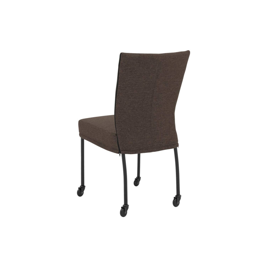 Goossens Eetkamerstoel Funk Zwarte Poten bruin stof leuning en Zwart skater wiel met zwarte kapmet wielen, modern design afbeelding 1