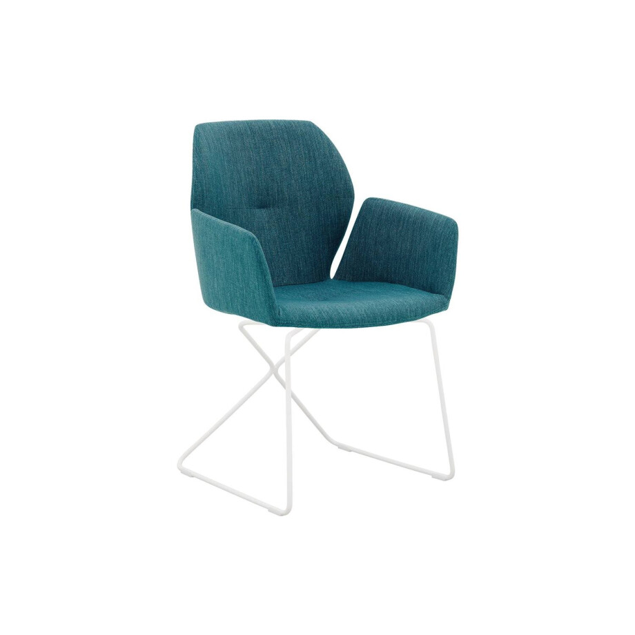 Goossens Excellent Eetkamerstoel Manzini groen stof met armleuning, modern design Goossens Excellent Eetkamerstoel Manzini groen stof met armleuning, modern design afbeelding 1