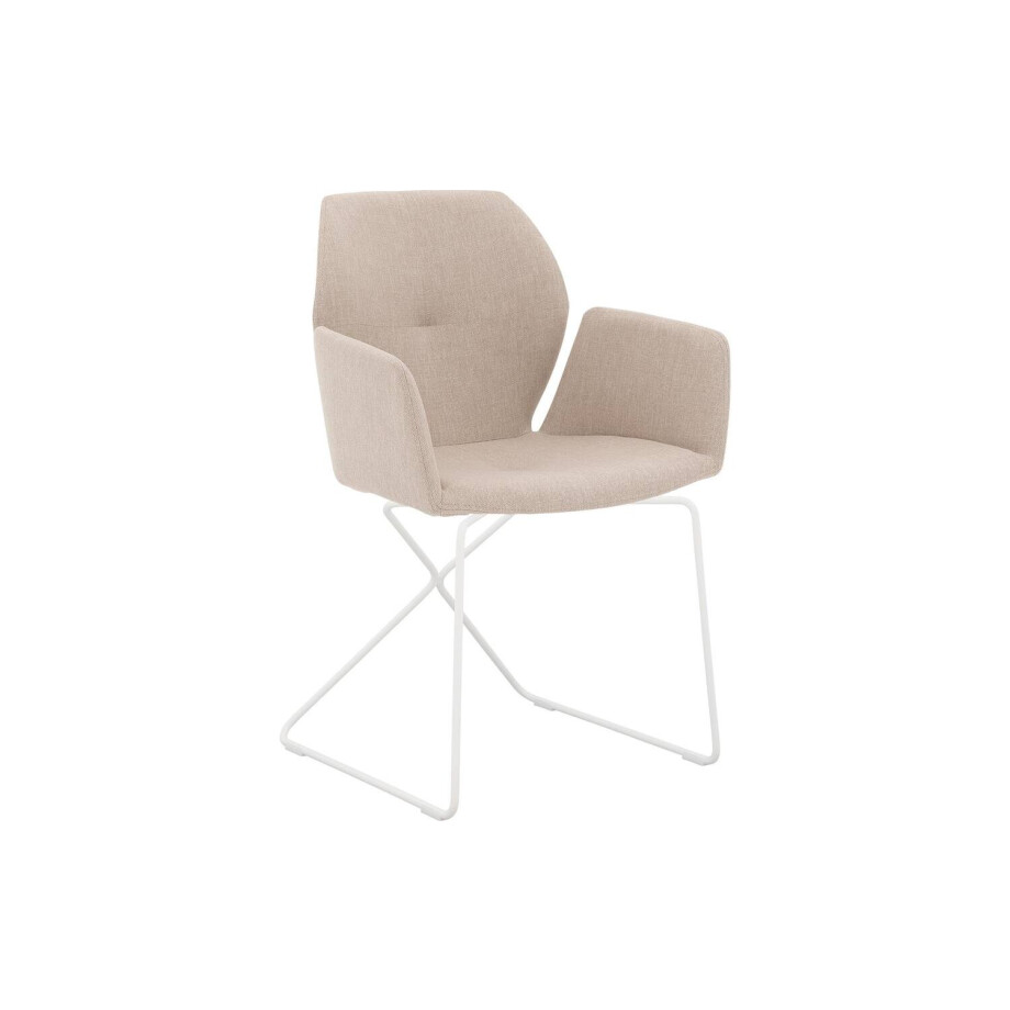 Goossens Excellent Eetkamerstoel Manzini wit stof met armleuning, modern design Goossens Excellent Eetkamerstoel Manzini wit stof met armleuning, modern design afbeelding 1