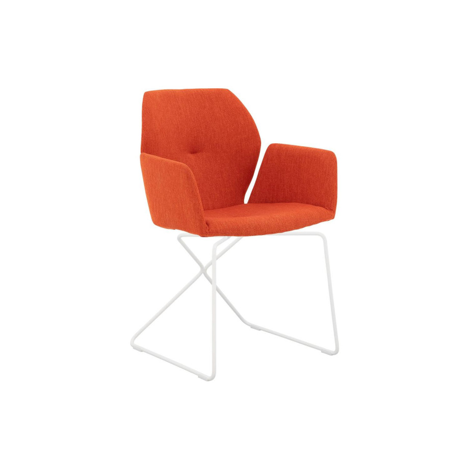 Goossens Excellent Eetkamerstoel Manzini oranje stof met armleuning, modern design afbeelding 1