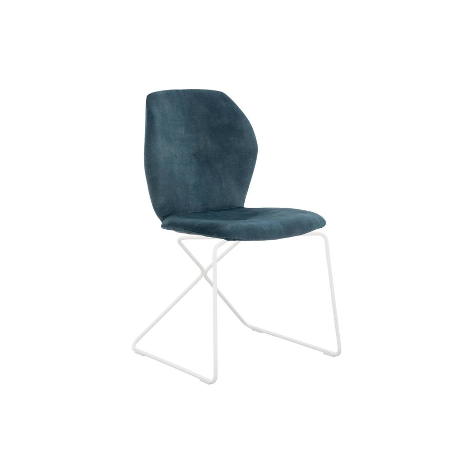 Goossens Excellent Eetkamerstoel Manzini blauw velvet stof leuning, modern design afbeelding 1