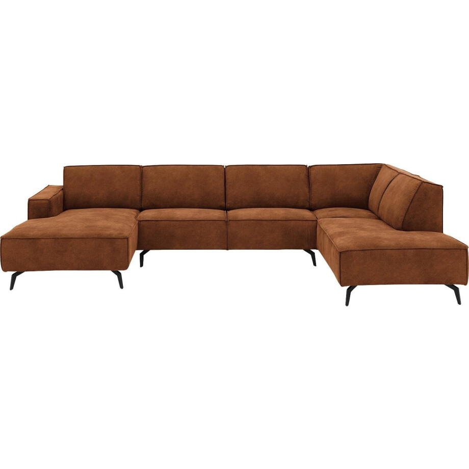 Goossens Hoekbank Hercules bruin, microvezel, 2,5-zits, modern design met ligelement rechts afbeelding 1