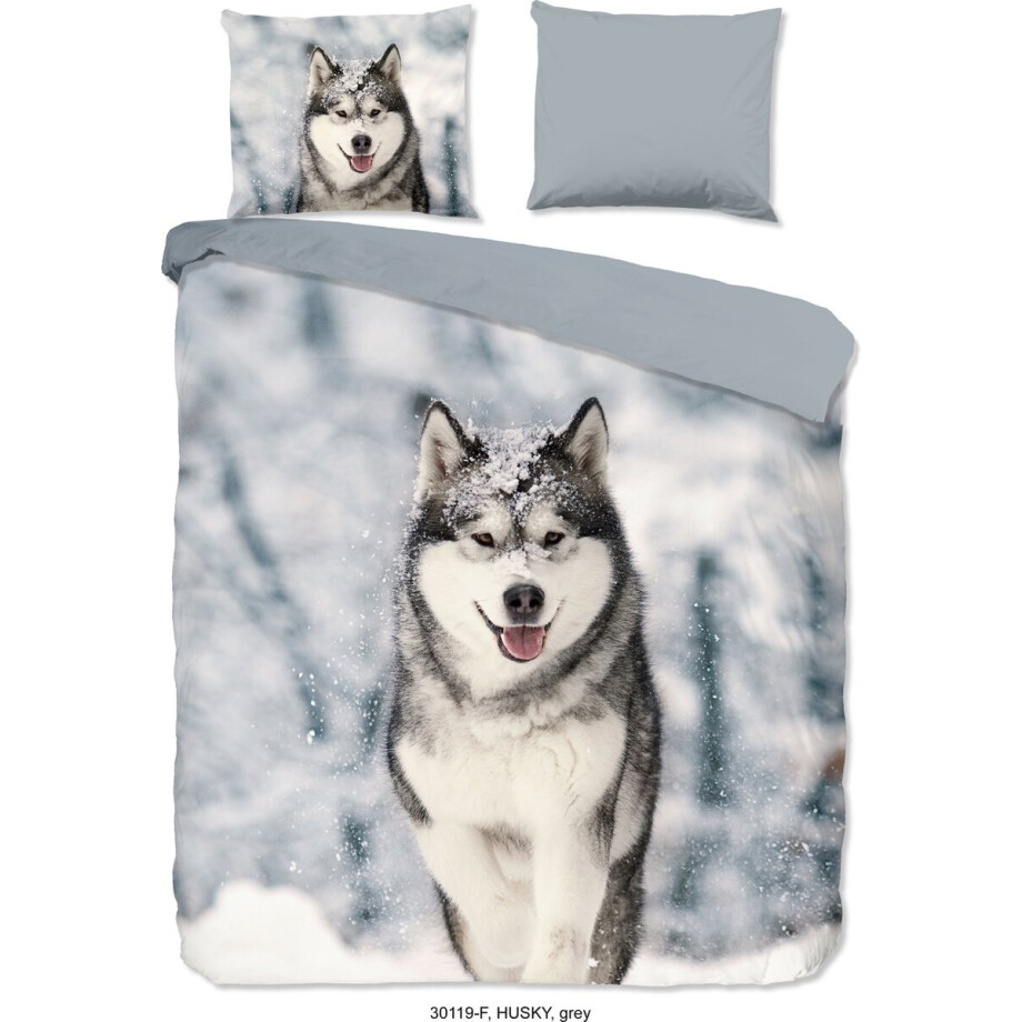 Good Morning dekbedovertrek husky hond - 2 persoons (200x200/220 cm) - Grijs - 100% Katoen flanel Good Morning dekbedovertrek husky hond - 2 persoons (200x200/220 cm) - Grijs - 100% Katoen flanel afbeelding 1