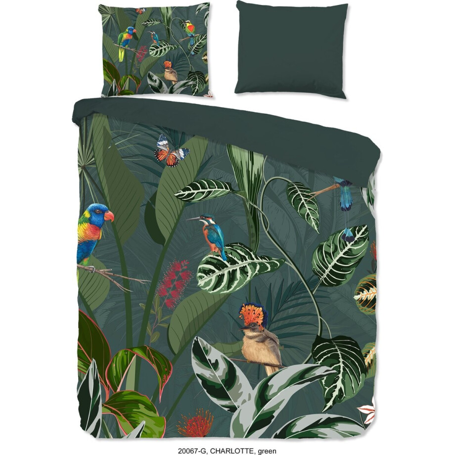 Good Morning dekbedovertrek vogels en bladeren - Lits jumeaux (240x200/220 cm) - Groen - 100% Katoen renforc� afbeelding 1