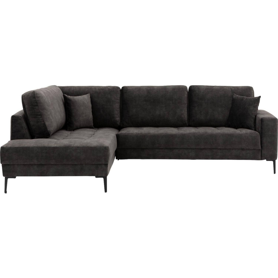 Goossens Bank Coco zwart, stof, 2-zits, stijlvol landelijk met ligelement links afbeelding 1