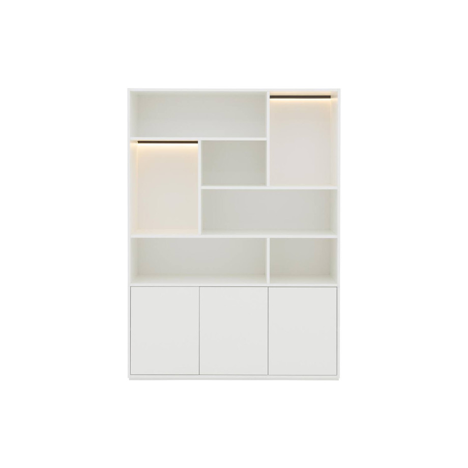 Goossens Basic Buffetkast Madrid, 3 dichte deuren 7 open vakken, wit melamine, 139 x 191 x 45 cm, elegant chic afbeelding 1