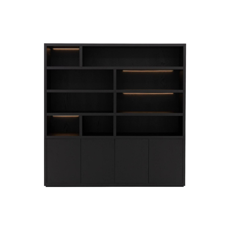 Goossens Buffetkast Barcelona, 4 deuren 9 open vakken, zwart eiken, 208 x 212 x 45 cm, stijlvol landelijk afbeelding 1