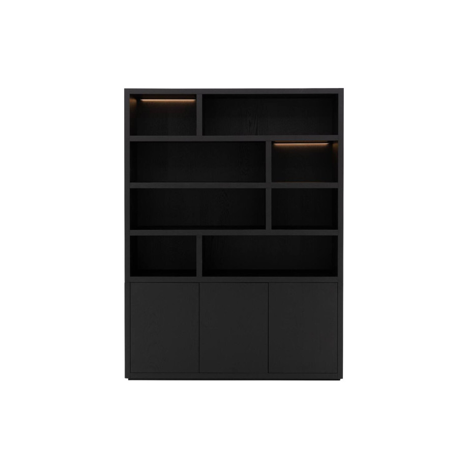 Goossens Buffetkast Barcelona, 3 deuren 8 open vakken, zwart eiken, 158 x 212 x 45 cm, stijlvol landelijk afbeelding 1