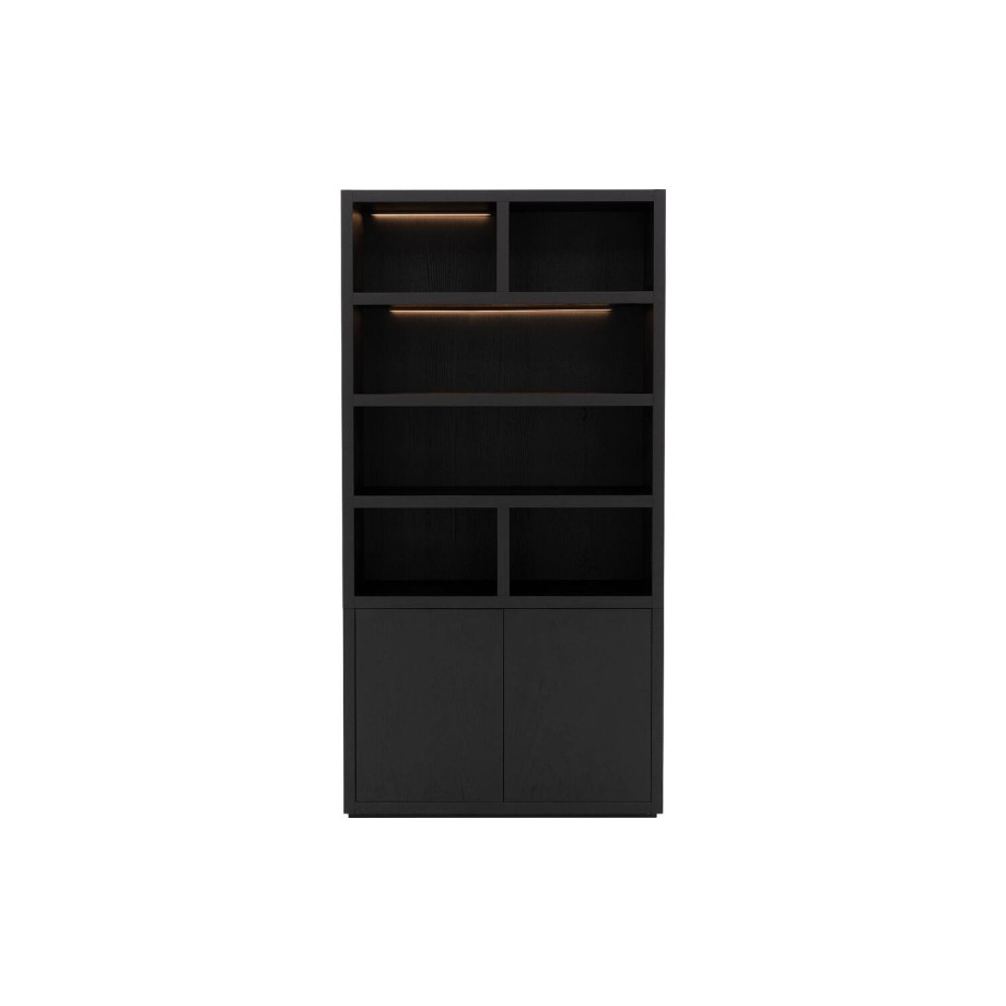 Goossens Buffetkast Barcelona, 2 deuren 6 open vakken, zwart eiken, 108 x 212 x 45 cm, stijlvol landelijk afbeelding 1