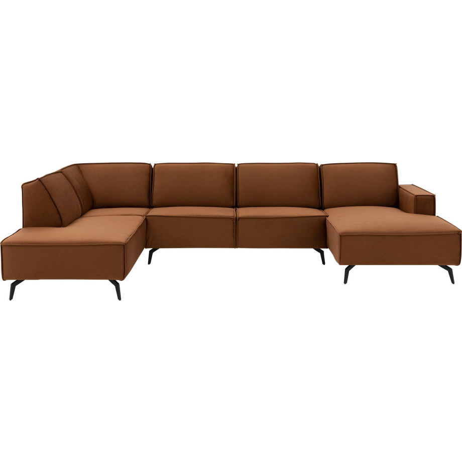 Goossens Hoekbank Hercules bruin, stof, 2,5-zits, modern design met ligelement links afbeelding 1