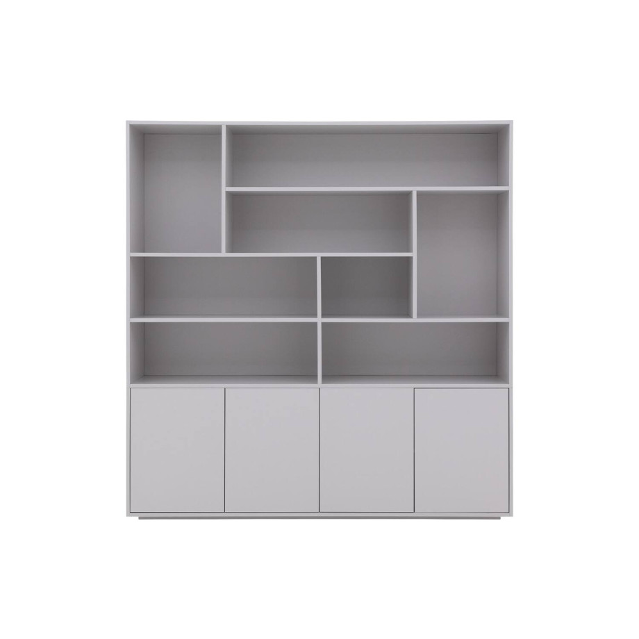 Goossens Basic Buffetkast Madrid, 4 dichte deuren 8 open vakken, grijs melamine, 184 x 191 x 45 cm, elegant chic afbeelding 1