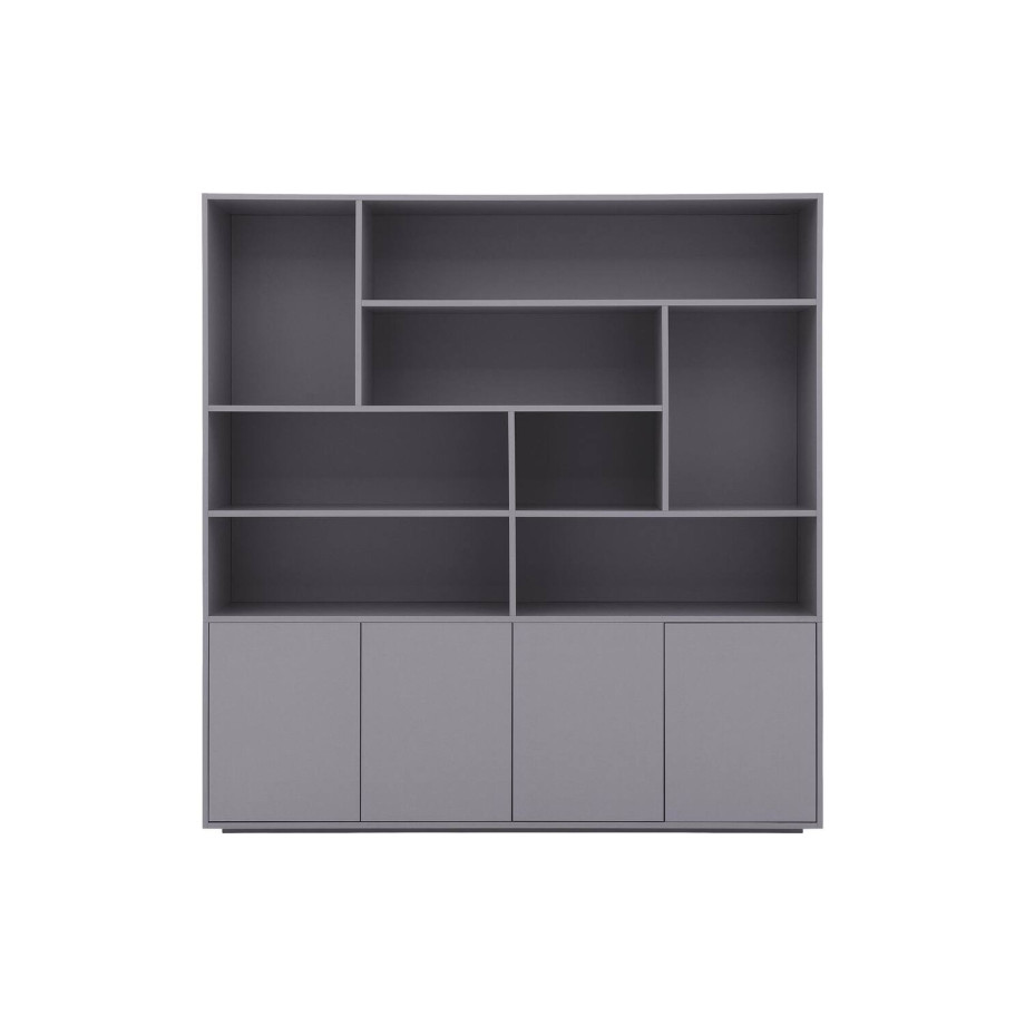 Goossens Basic Buffetkast Madrid, 4 dichte deuren 8 open vakken, grijs melamine, 184 x 191 x 45 cm, elegant chic afbeelding 1