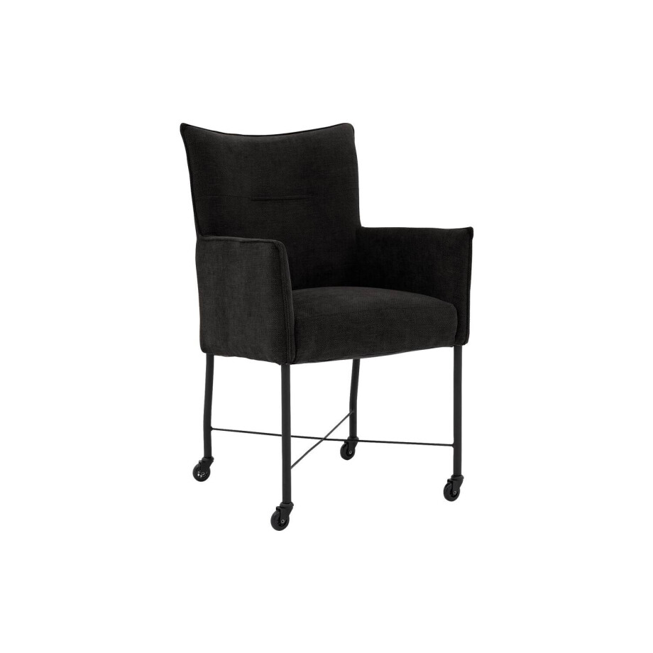 Goossens Eetkamerstoel Erik antraciet stof met armleuning en met wielenmet skaterwielen, modern design Goossens Eetkamerstoel Erik antraciet stof met armleuning en met wielenmet skaterwielen, modern design afbeelding 1