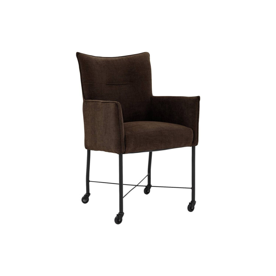 Goossens Eetkamerstoel Erik donkerbruin stof met armleuning en met skaterwielenmet wielen, modern design Goossens Eetkamerstoel Erik donkerbruin stof met armleuning en met skaterwielenmet wielen, modern design afbeelding 1