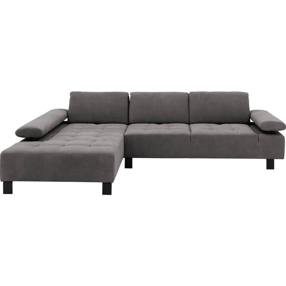 Goossens Bank Alvin grijs, stof, 3-zits, modern design met chaise longue links afbeelding 1