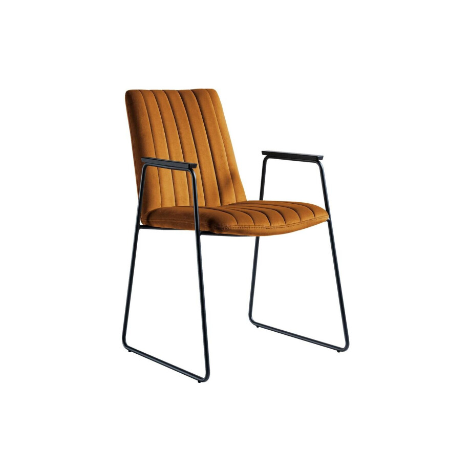 Goossens Eetkamerstoel Manta goud stof met armleuning, urban industrieel afbeelding 1