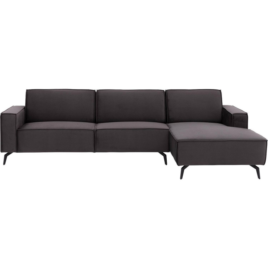 Goossens Hoekbank Hercules antraciet, stof, 2-zits, modern design met chaise longue rechts afbeelding 1