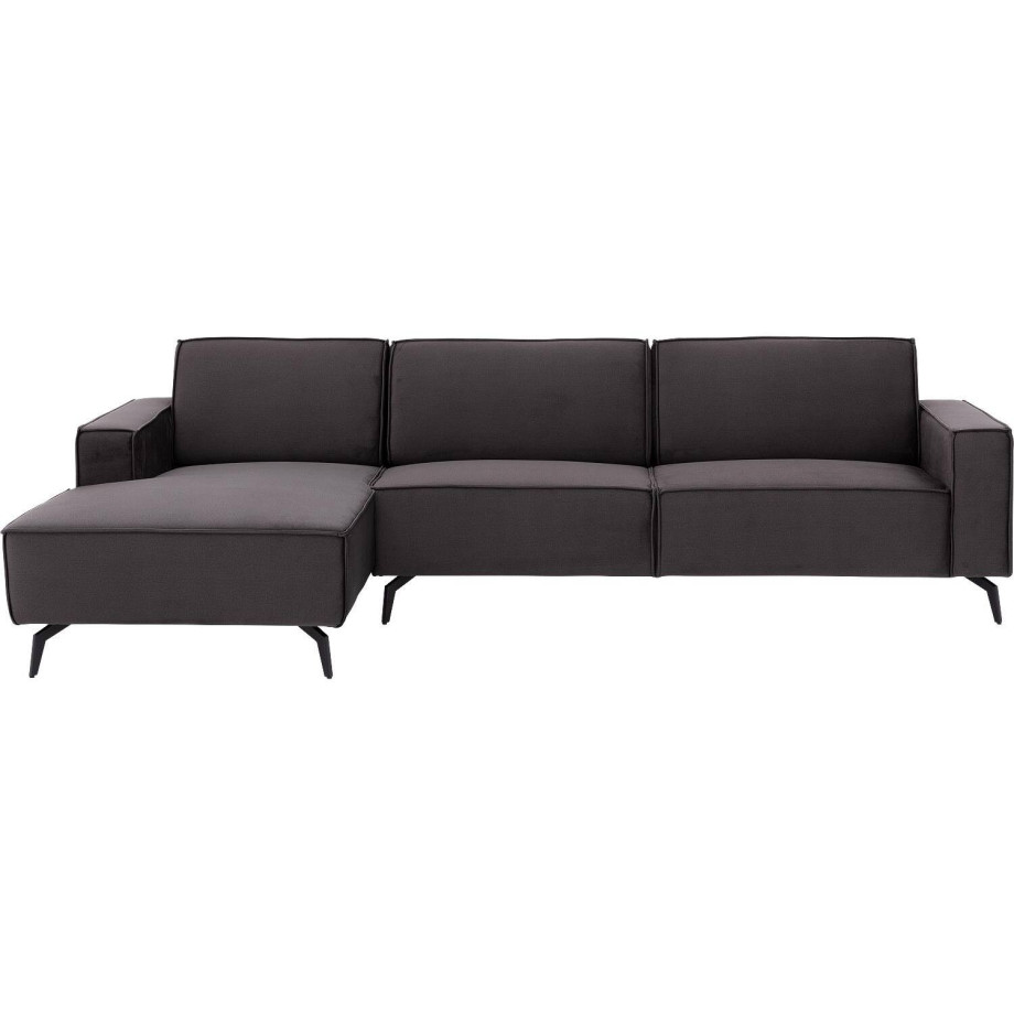 Goossens Hoekbank Hercules antraciet, stof, 3-zits, modern design met chaise longue links afbeelding 1