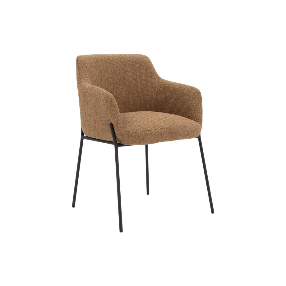 Goossens Stoel Pepijn geel stof met armleuning, modern design Goossens Stoel Pepijn geel stof met armleuning, modern design afbeelding 1