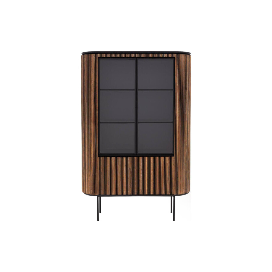 Goossens Vitrinekast Adel, 2 glasdeuren 2 dichte deuren, bruin teak, 139 x 210 x 45 cm, stijlvol landelijk afbeelding 1